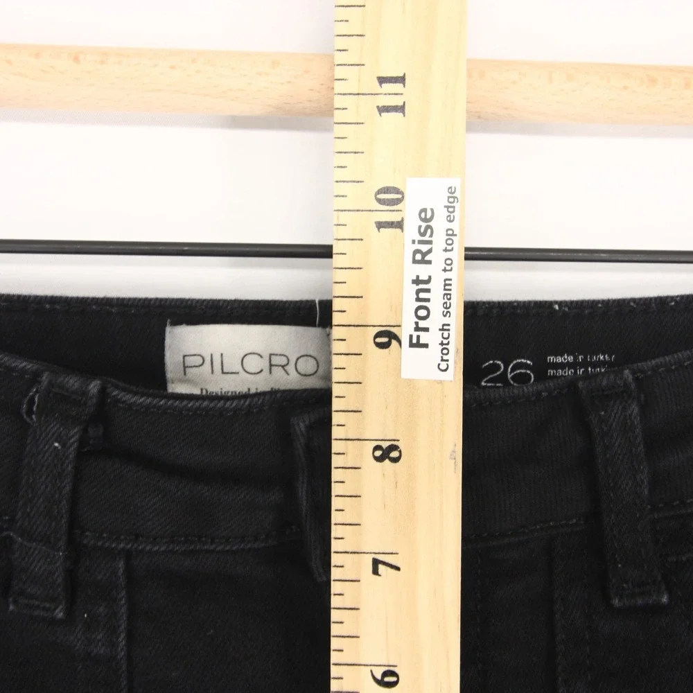 Pilcro The Icon Flare Jeans Womens 26 Black High Rise Patch Pockets Stretch